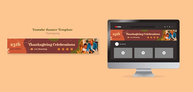 Free PSD youtube banner template for thanksgiving celebration