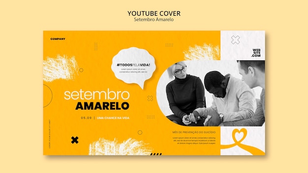 Free PSD youtube cover template for brazilian suicide month prevention awareness campaign