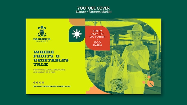 Free PSD youtube cover template for fresh and organic farmer's marker food