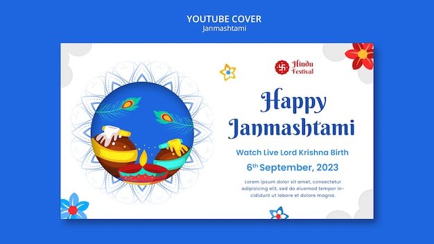 Free PSD youtube cover template for janmashtami celebration