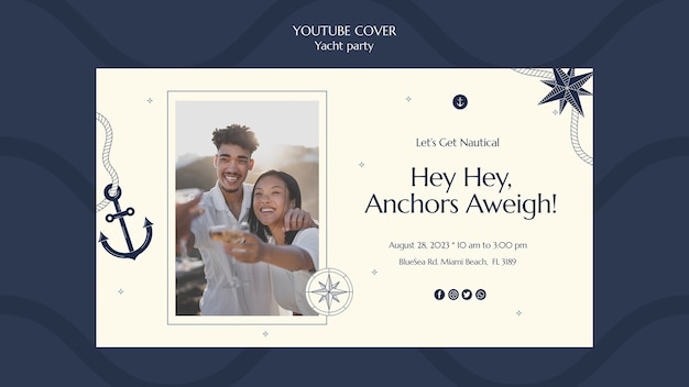 Free PSD youtube cover template for luxurious yacht party celebration