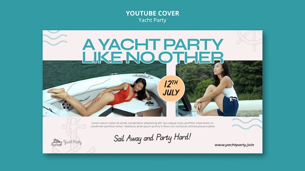 Free PSD youtube cover template for luxurious yacht party celebration