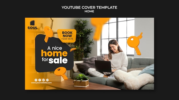 Free PSD youtube cover template for real estate new home