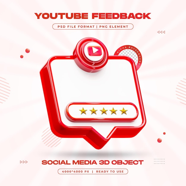 Free PSD youtube feedback review isolated social media 3d render