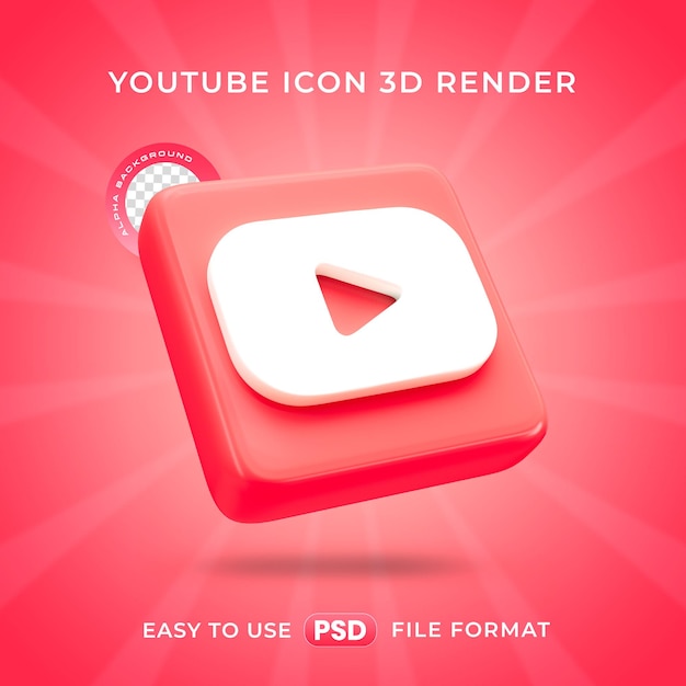 Free PSD youtube logo icon isolated 3d render illustration