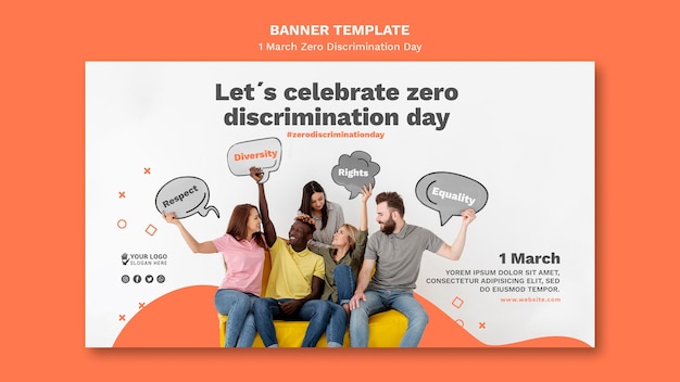 Free PSD zero discrimination day banner template with photo