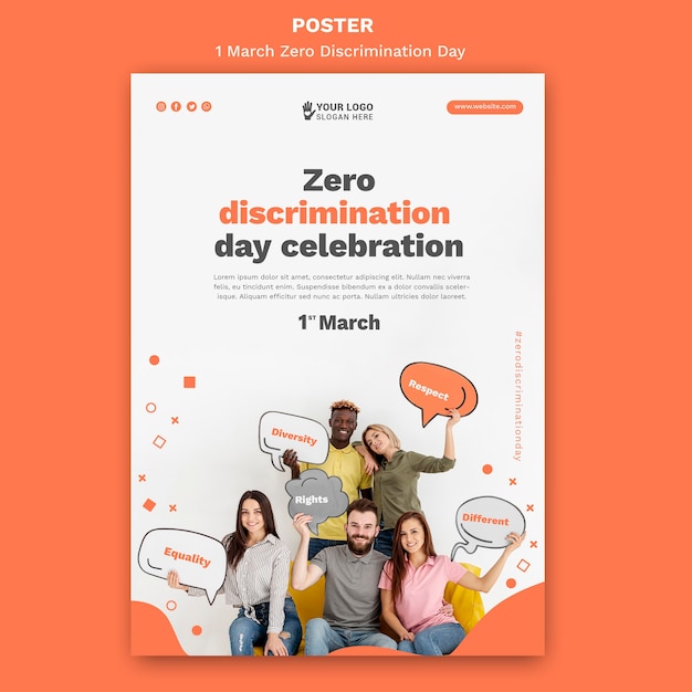 Free PSD zero discrimination day poster template with photo