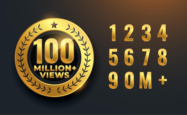 100 million or 100M views celebration golden label design