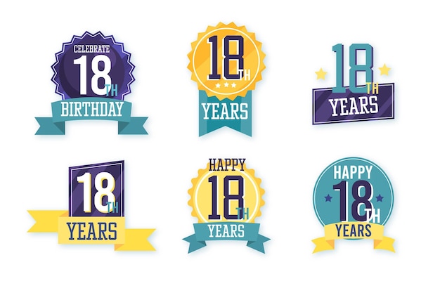 Free vector 18th birthday badges collection