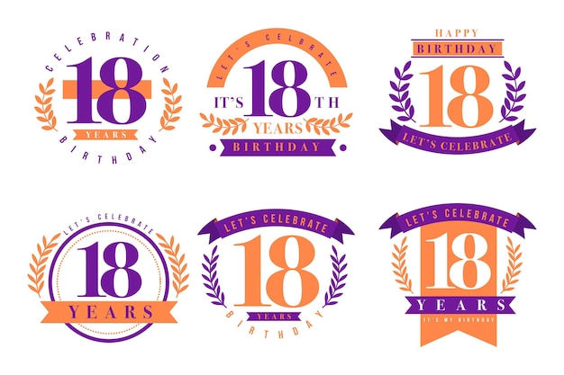 Free Vector 18th birthday badges collection