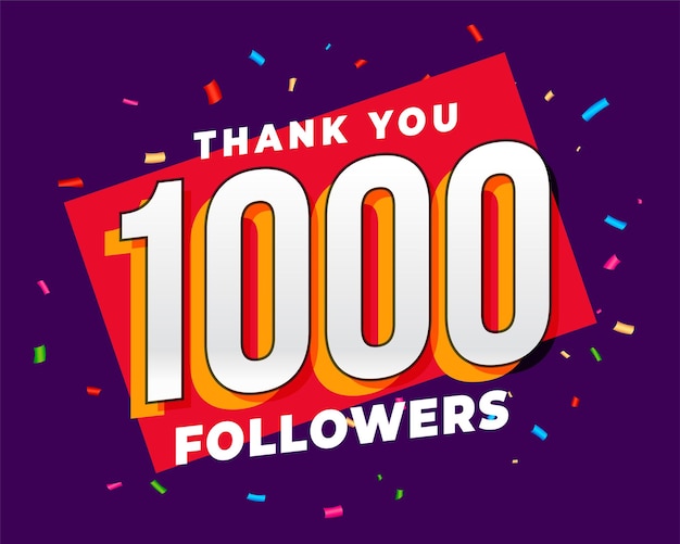 1k social media followers thank you post with colorful confetti design