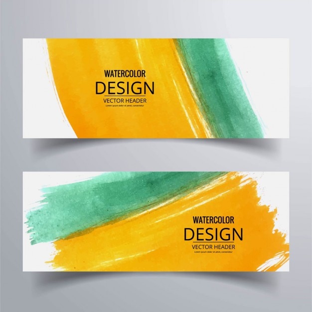 Free Vector 2 yellow and green banners with watercolors