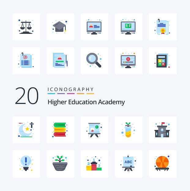 Free Vector 20 academy flat color icon pack like about education lecture building study