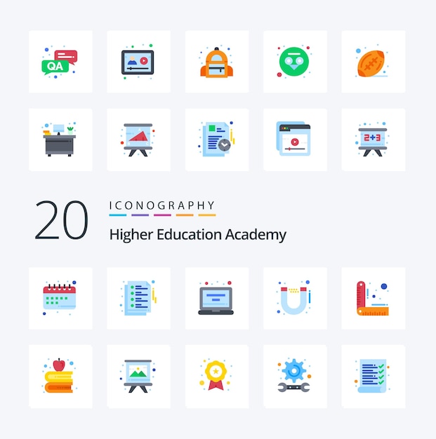 Free Vector 20 academy flat color icon pack like ruler design account study magnet