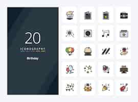 Free vector 20 birthday line filled icon for presentation vector icons illustration