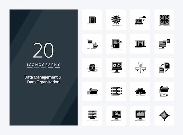 Free vector 20 data management and data organization solid glyph icon for presentation