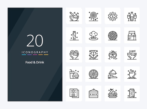 20 Food And Drink Outline icon for presentation Vector Line icons illustration