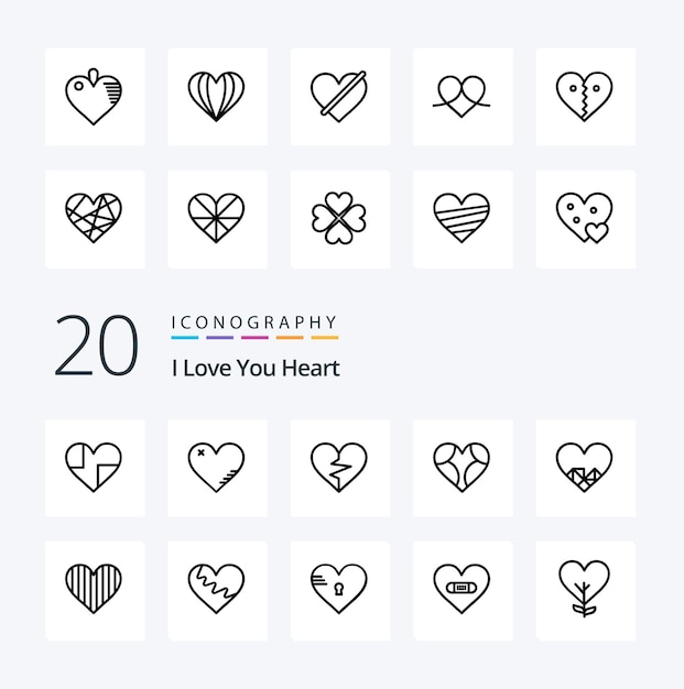 Free Vector 20 heart line icon pack like favorite heart favorite broken like