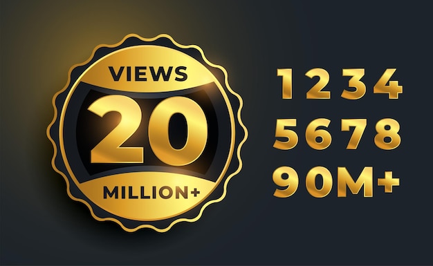 Free vector 20 million video views golden label