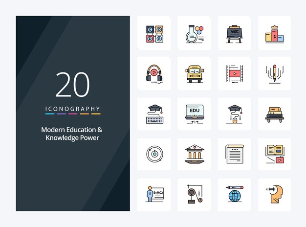 20 Modern Education And Knowledge Power line Filled icon for presentation Vector icons illustration