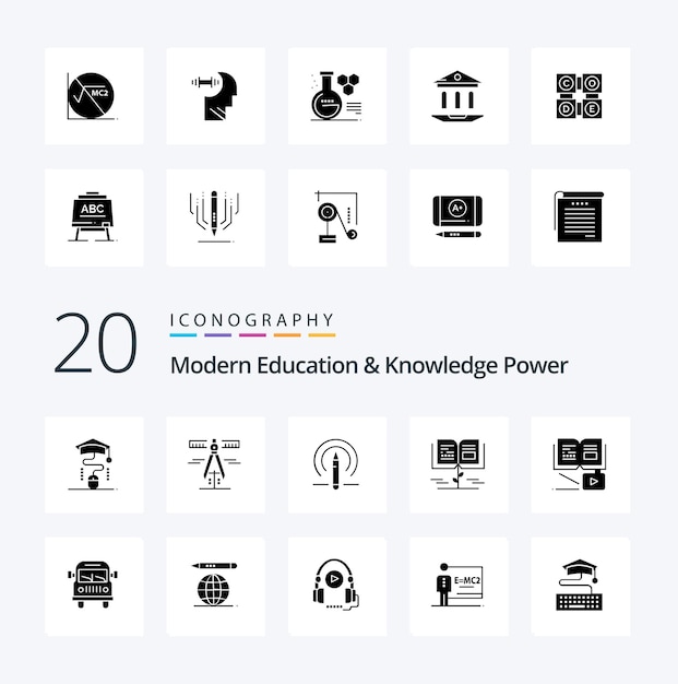 Free Vector 20 modern education and knowledge power solid glyph icon pack like van education learining growth knowledge growth