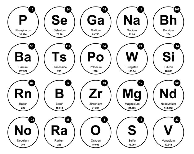 Free Vector 20 preiodic table of the elements icon pack design vector illustration