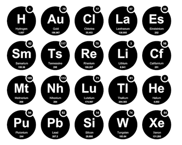 Free Vector 20 preiodic table of the elements icon pack design vector illustration