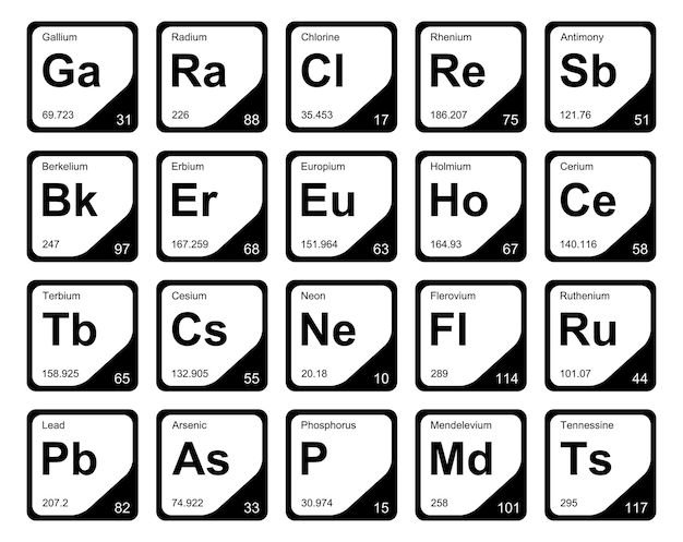 Free Vector 20 preiodic table of the elements icon pack design vector illustration