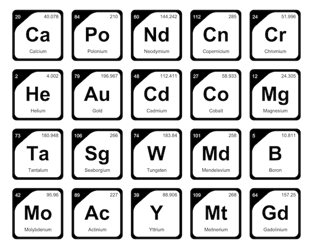 Free vector 20 preiodic table of the elements icon pack design vector illustration