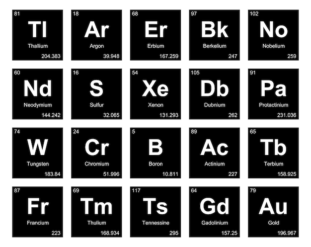 Free vector 20 preiodic table of the elements icon pack design vector illustration