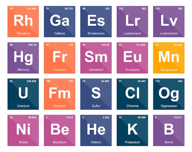 Free Vector 20 preiodic table of the elements icon pack design vector illustration