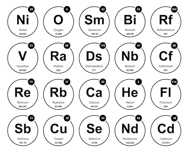 Free Vector 20 preiodic table of the elements icon pack design vector illustration