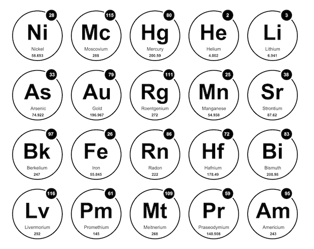 Free Vector 20 preiodic table of the elements icon pack design vector illustration