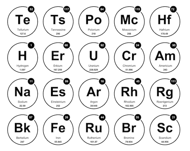 Free Vector 20 preiodic table of the elements icon pack design vector illustration