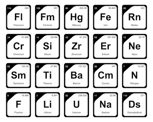 Free vector 20 preiodic table of the elements icon pack design vector illustration