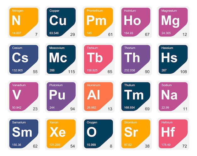 Free vector 20 preiodic table of the elements icon pack design vector illustration