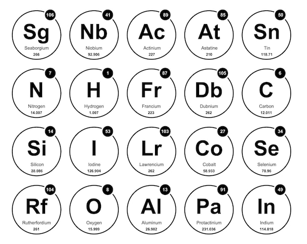 Free Vector 20 preiodic table of the elements icon pack design