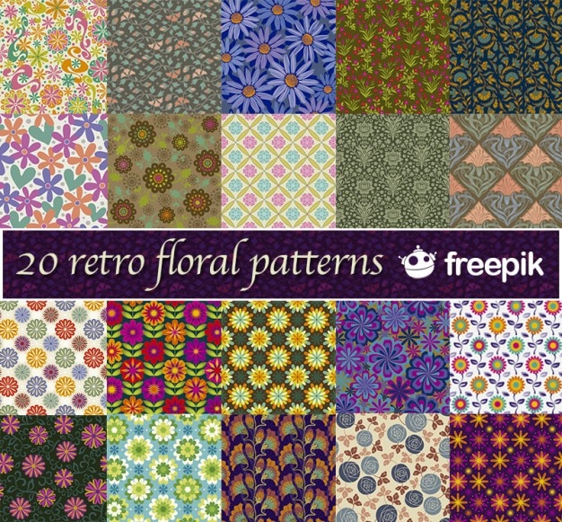 Free Vector 20 retro floral patterns freepik