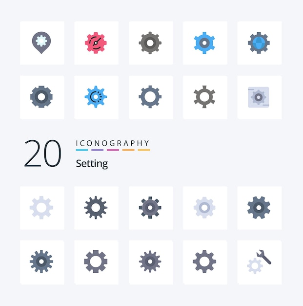 Free Vector 20 setting flat color icon pack like setting cogs location setting timer