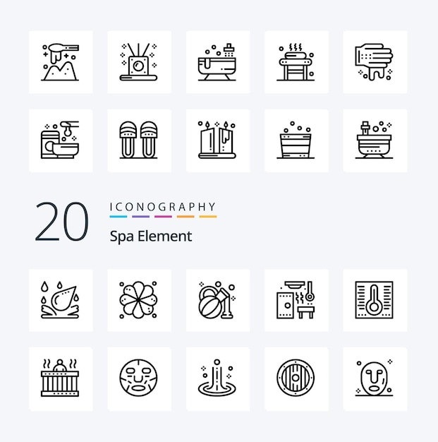 Free Vector 20 spa element line icon pack like massage spa spa temperature spa