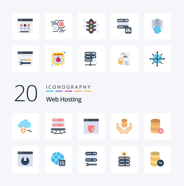 Free Vector 20 web hosting flat color icon pack like sal database security server safe