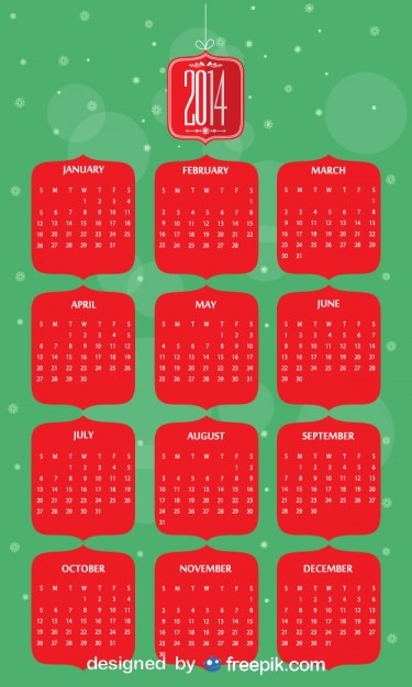 Free Vector 2014 calendar in christmas colors 