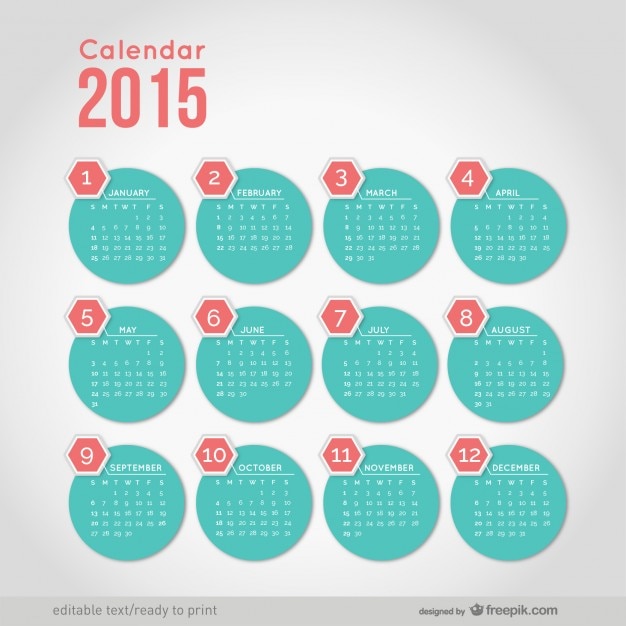 Free Vector 2015 calendar with minimalist round shapes