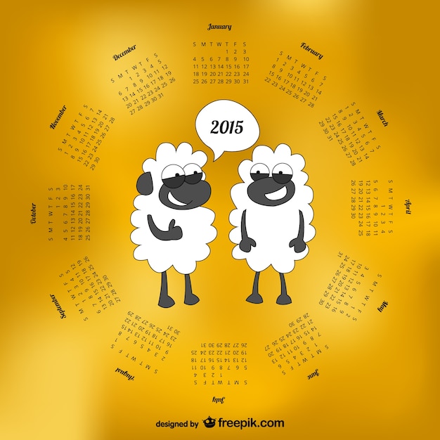 Free Vector 2015 calendar with sheep cartoon