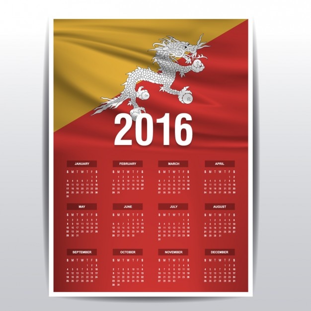 Free Vector 2016 calendar bhutan