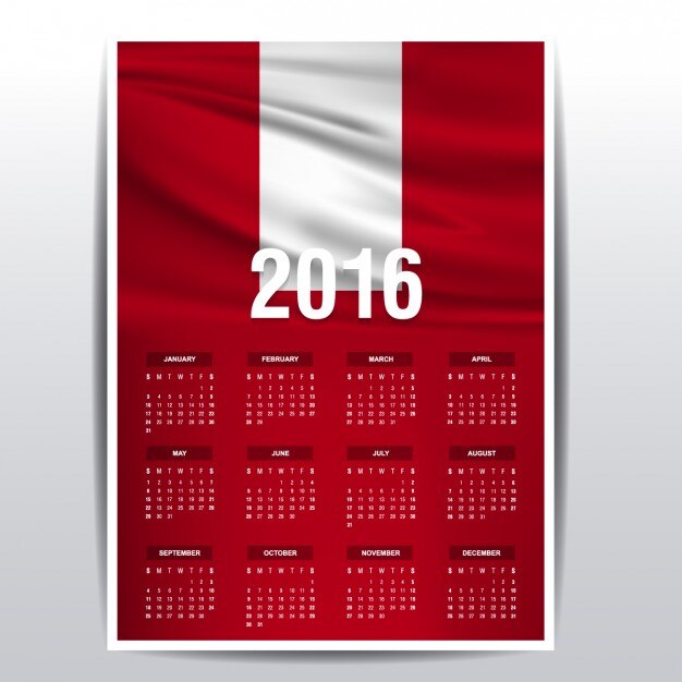 2016 calendar of Peru flag