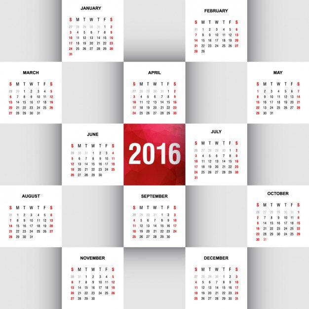 2016 calendar put in squares