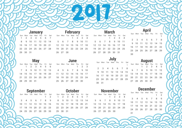 2017 calendar template with abstract drawings