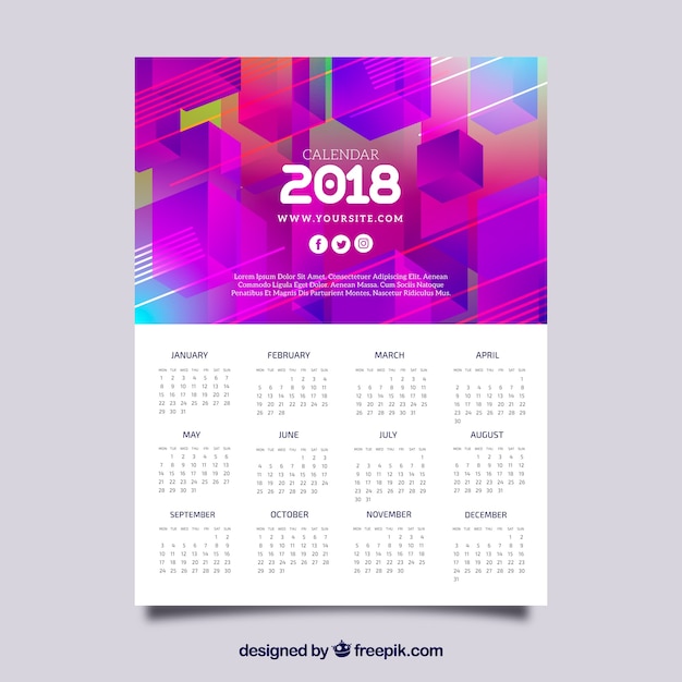 2018 calendar with abstract shapes