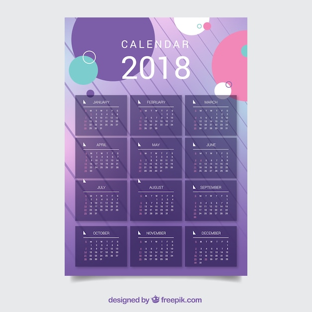 2018 calendar with abstract shapes